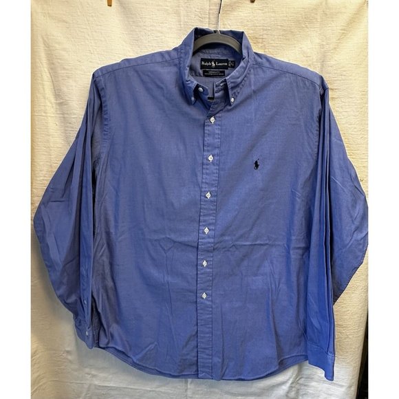 Ralph Lauren YARMOUTH Mens Sz 17 Blue Cotton Pinpoint Oxford Long Sleeve Shirt - Picture 2 of 4
